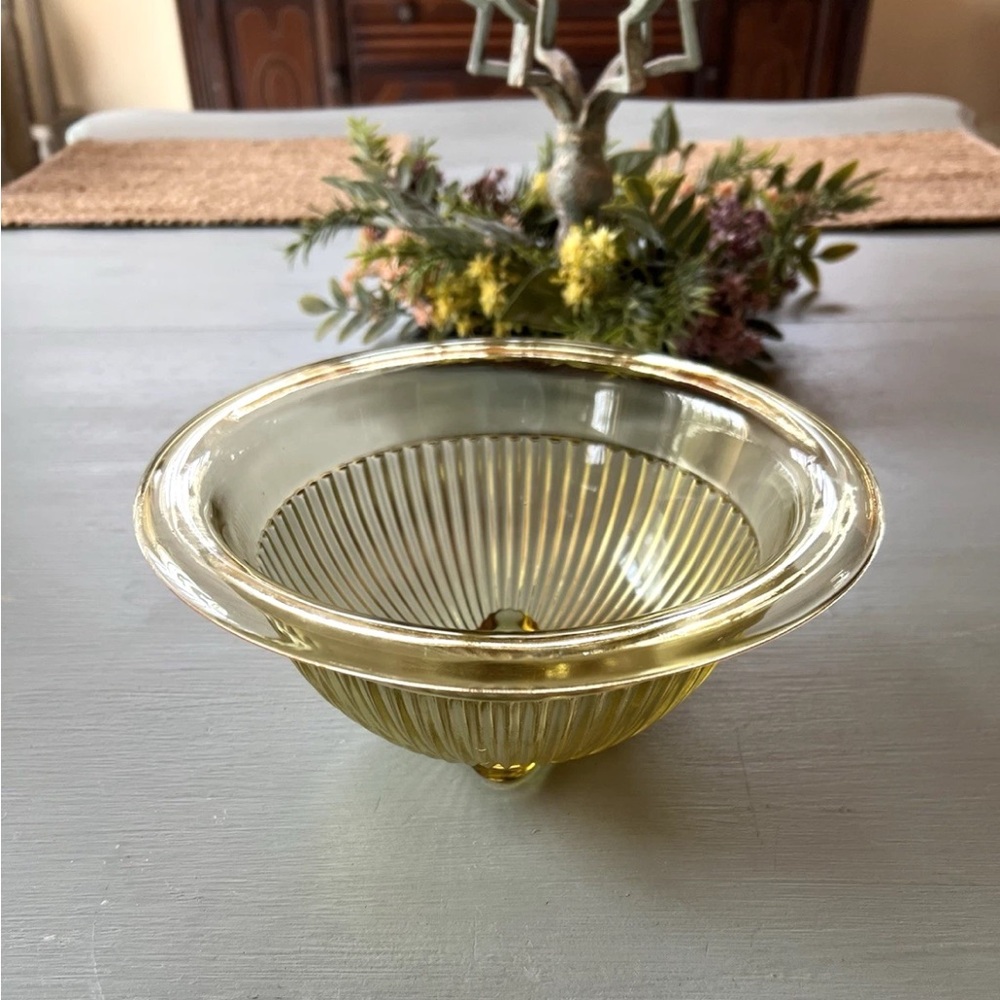 1940’s Golden Glow Yellow Ribbed Federal Glass Mixing Bowl 10.5” W x 4.75” Depth